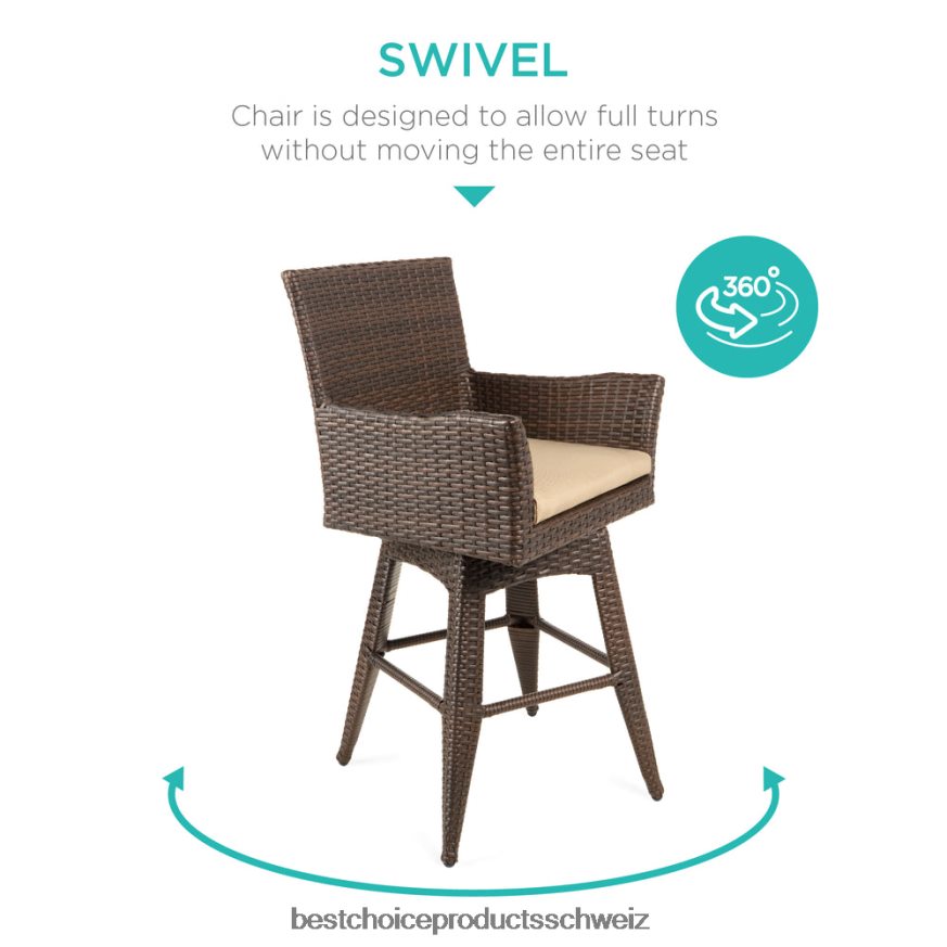 Best Choice Products Allwetter-Barhocker aus Korbgeflecht mit Gegenhöhe und Kissen braun 2JD022436