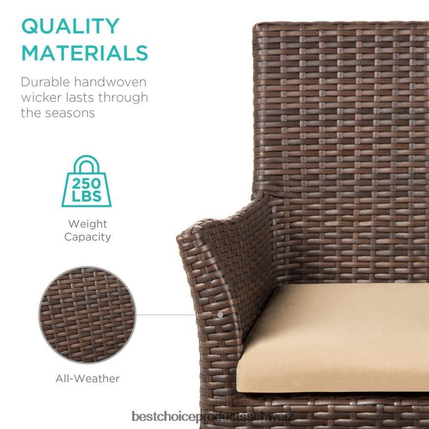 Best Choice Products Allwetter-Barhocker aus Korbgeflecht mit Gegenhöhe und Kissen braun 2JD022436