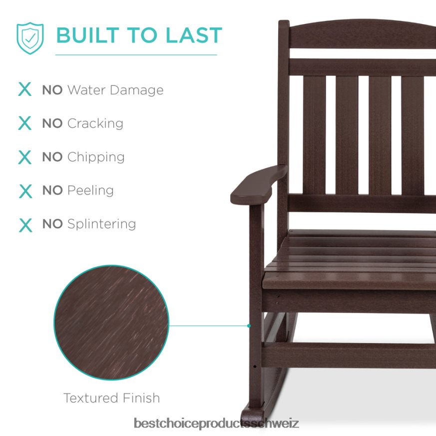 Best Choice Products Allwetter-Schaukelstuhl für den Innen- und Außenbereich mit einer Tragfähigkeit von 300 Pfund braun 2JD0221320