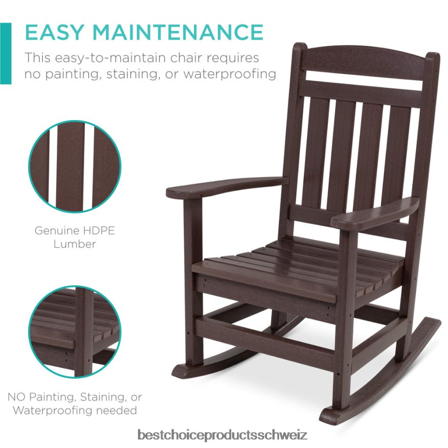 Best Choice Products Allwetter-Schaukelstuhl für den Innen- und Außenbereich mit einer Tragfähigkeit von 300 Pfund braun 2JD0221320