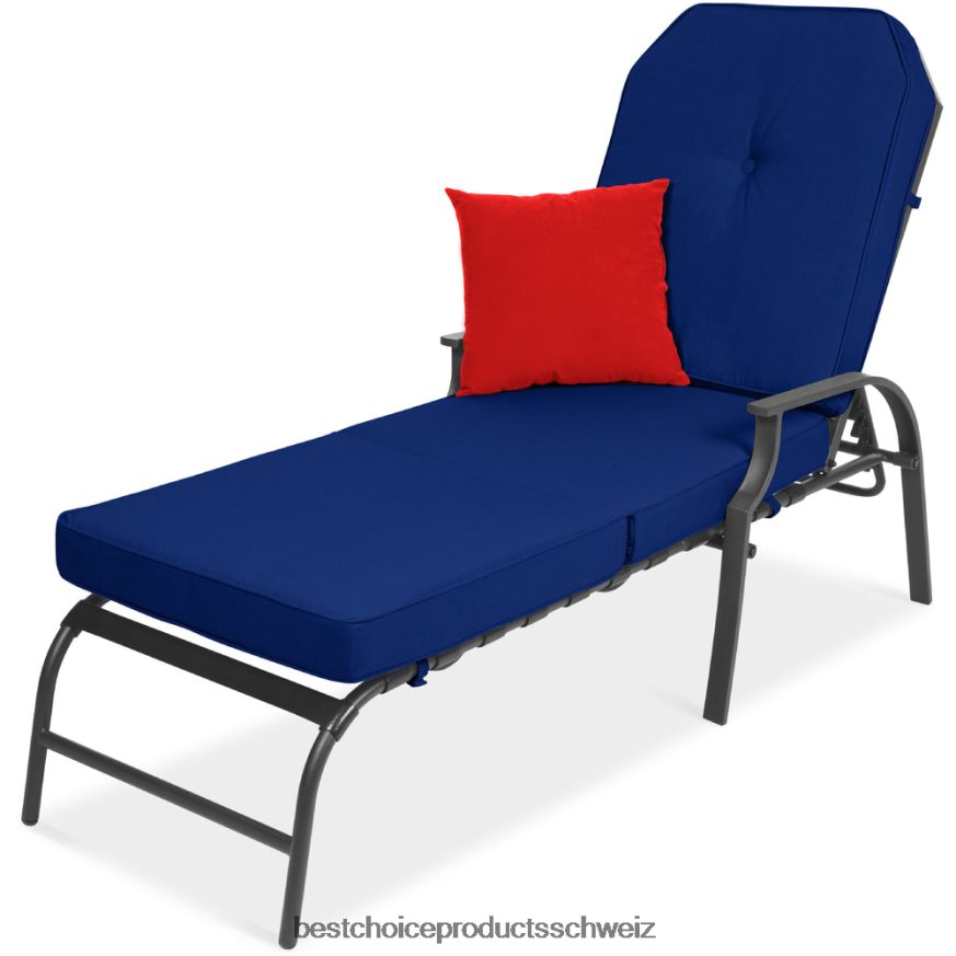 Best Choice Products Chaiselongue-Liegestuhlmöbel für den Außenbereich mit 2 Kissen Navy blau 2JD022884