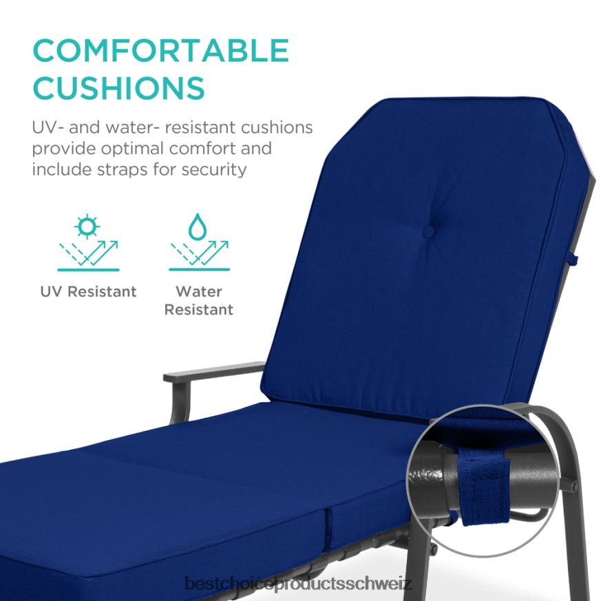 Best Choice Products Chaiselongue-Liegestuhlmöbel für den Außenbereich mit 2 Kissen Navy blau 2JD022884