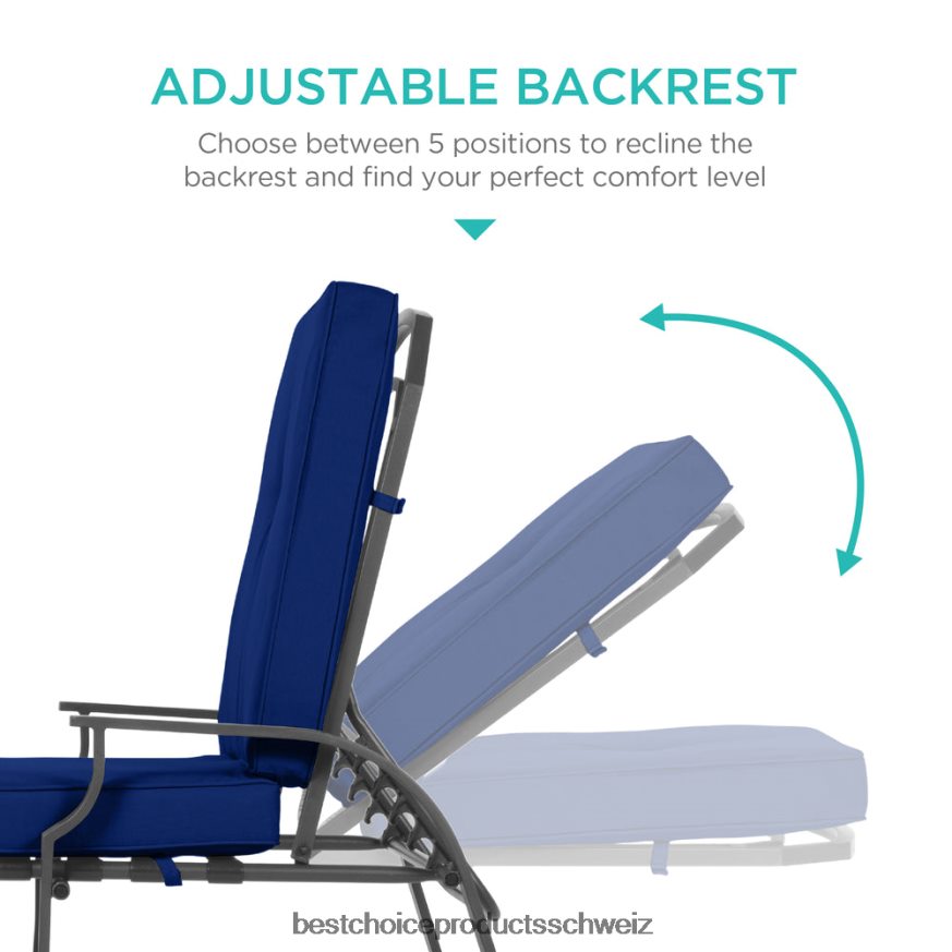 Best Choice Products Chaiselongue-Liegestuhlmöbel für den Außenbereich mit 2 Kissen Navy blau 2JD022884