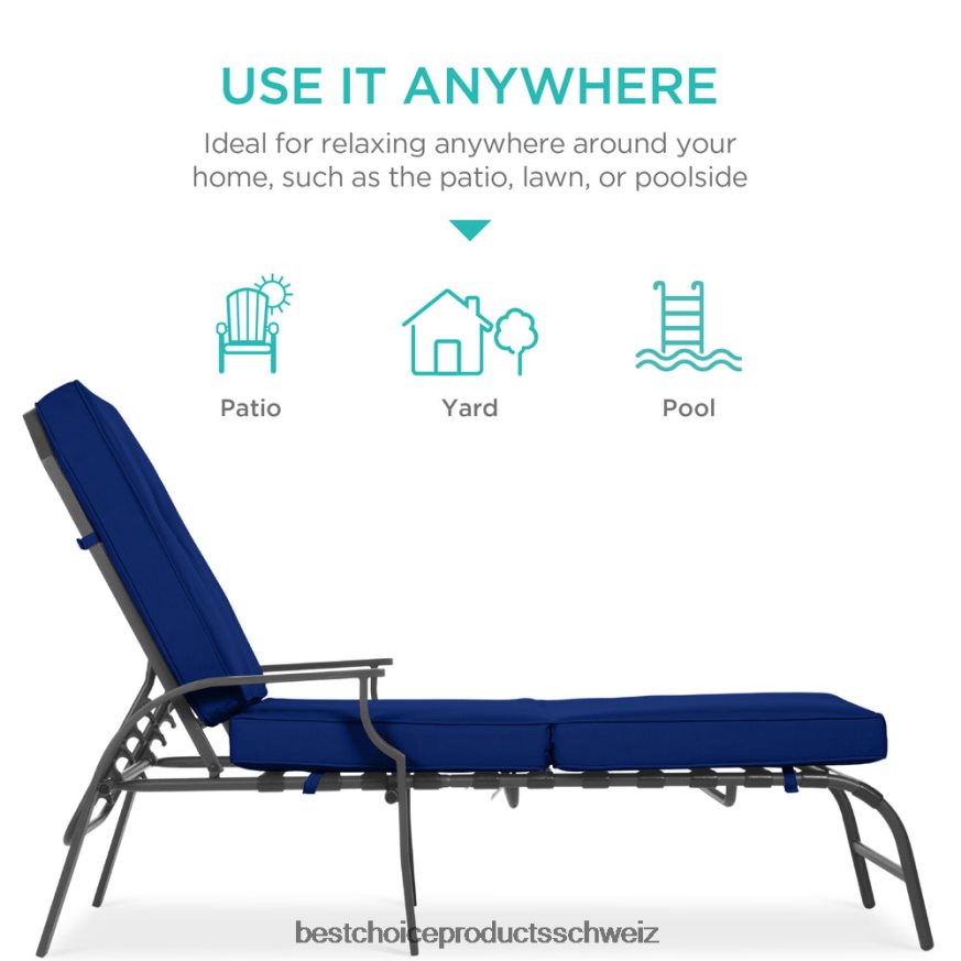 Best Choice Products Chaiselongue-Liegestuhlmöbel für den Außenbereich mit 2 Kissen Navy blau 2JD022884