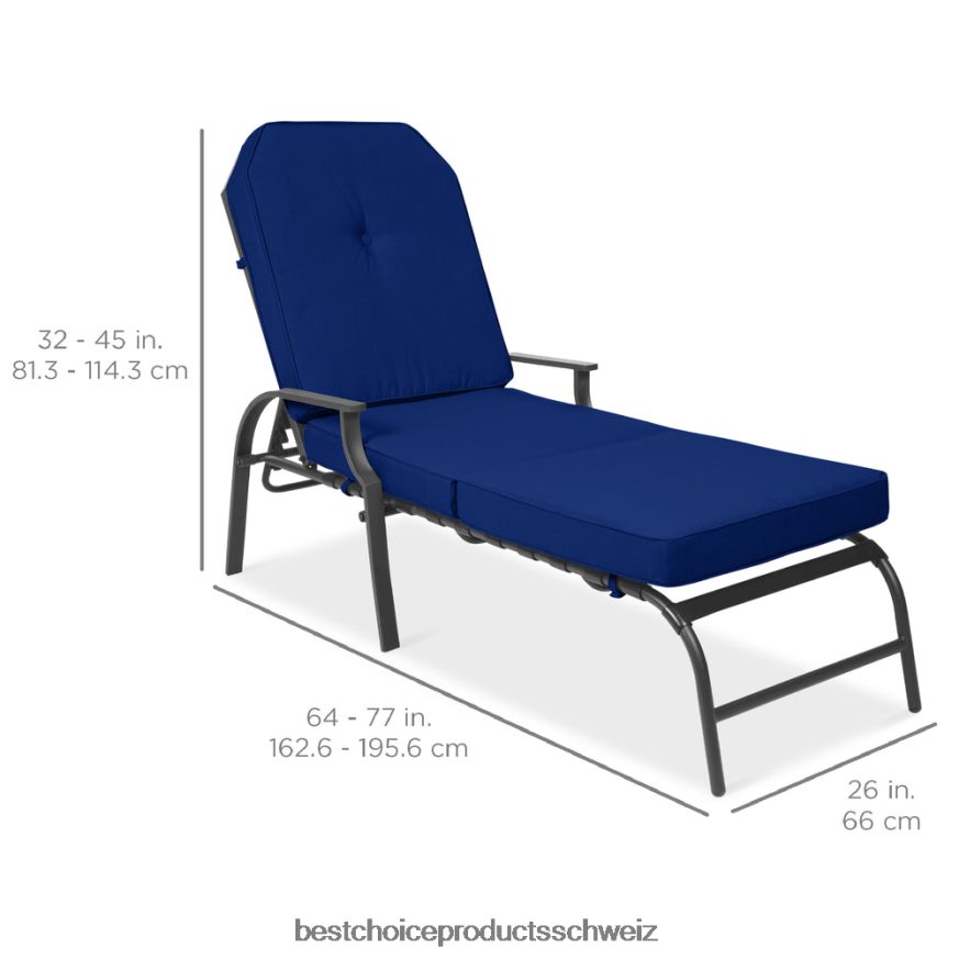 Best Choice Products Chaiselongue-Liegestuhlmöbel für den Außenbereich mit 2 Kissen Navy blau 2JD022884