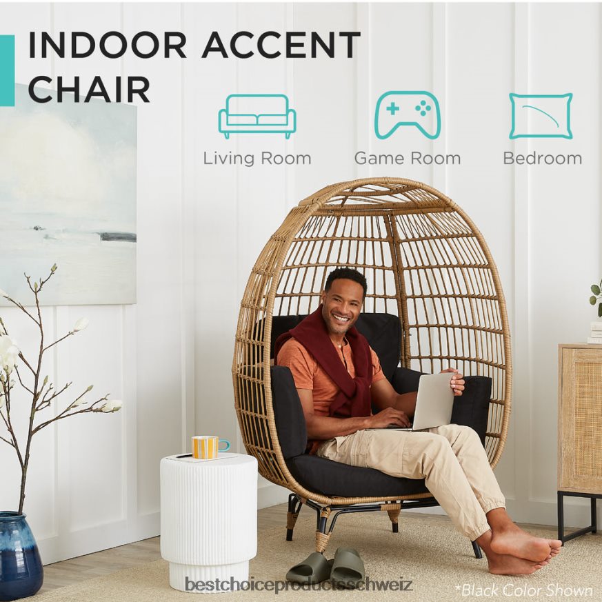 Best Choice Products Eierstuhl aus Korbgeflecht, übergroße Liege für den Innen- und Außenbereich Marine 2JD0221324