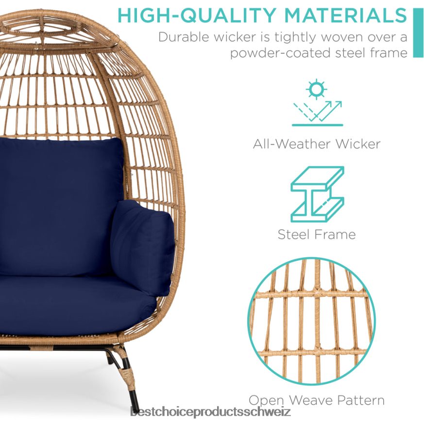 Best Choice Products Eierstuhl aus Korbgeflecht, übergroße Liege für den Innen- und Außenbereich Marine 2JD0221324
