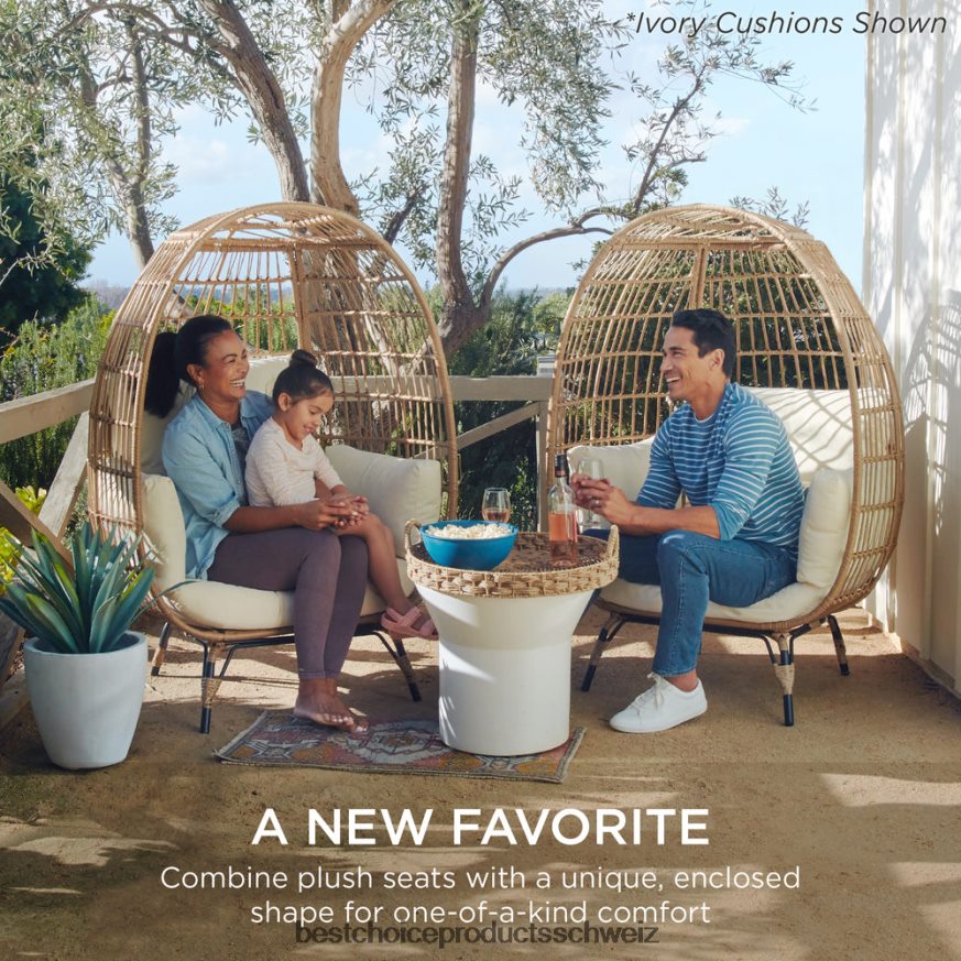 Best Choice Products Eierstuhl aus Korbgeflecht, übergroße Liege für den Innen- und Außenbereich Marine 2JD0221324