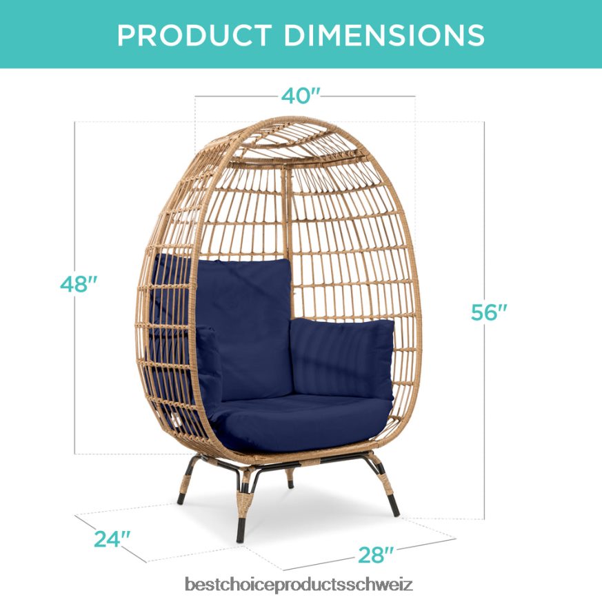 Best Choice Products Eierstuhl aus Korbgeflecht, übergroße Liege für den Innen- und Außenbereich Marine 2JD0221324