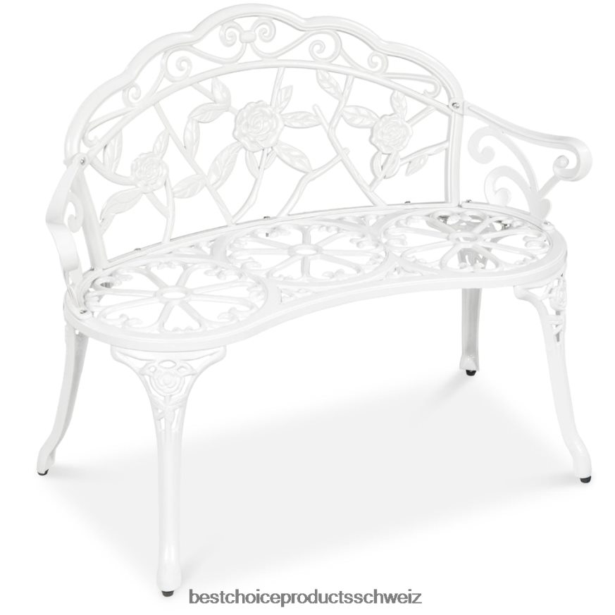 Best Choice Products Gartenbank aus Stahl für den Außenbereich, Terrassenmöbel mit floralem Rosenakzent Weiß 2JD0221455