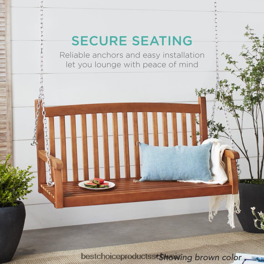 Best Choice Products Hängende Hollywoodschaukelbank aus Holz mit gebogener Rückenlehne und Befestigungsketten Weiß 2JD022941