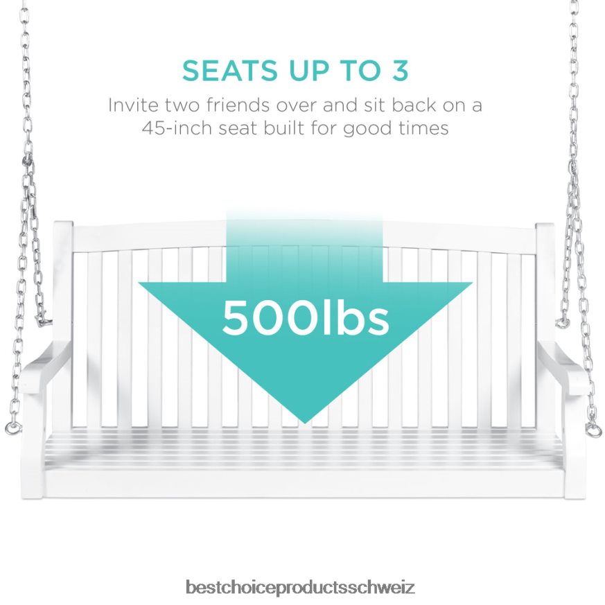 Best Choice Products Hängende Hollywoodschaukelbank aus Holz mit gebogener Rückenlehne und Befestigungsketten Weiß 2JD022941