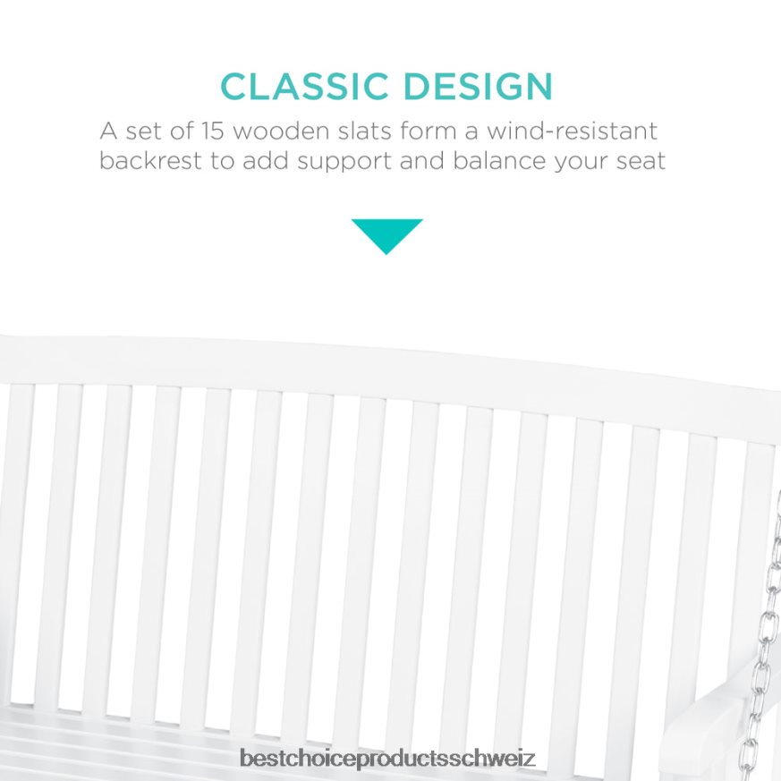 Best Choice Products Hängende Hollywoodschaukelbank aus Holz mit gebogener Rückenlehne und Befestigungsketten Weiß 2JD022941