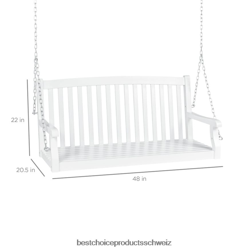 Best Choice Products Hängende Hollywoodschaukelbank aus Holz mit gebogener Rückenlehne und Befestigungsketten Weiß 2JD022941
