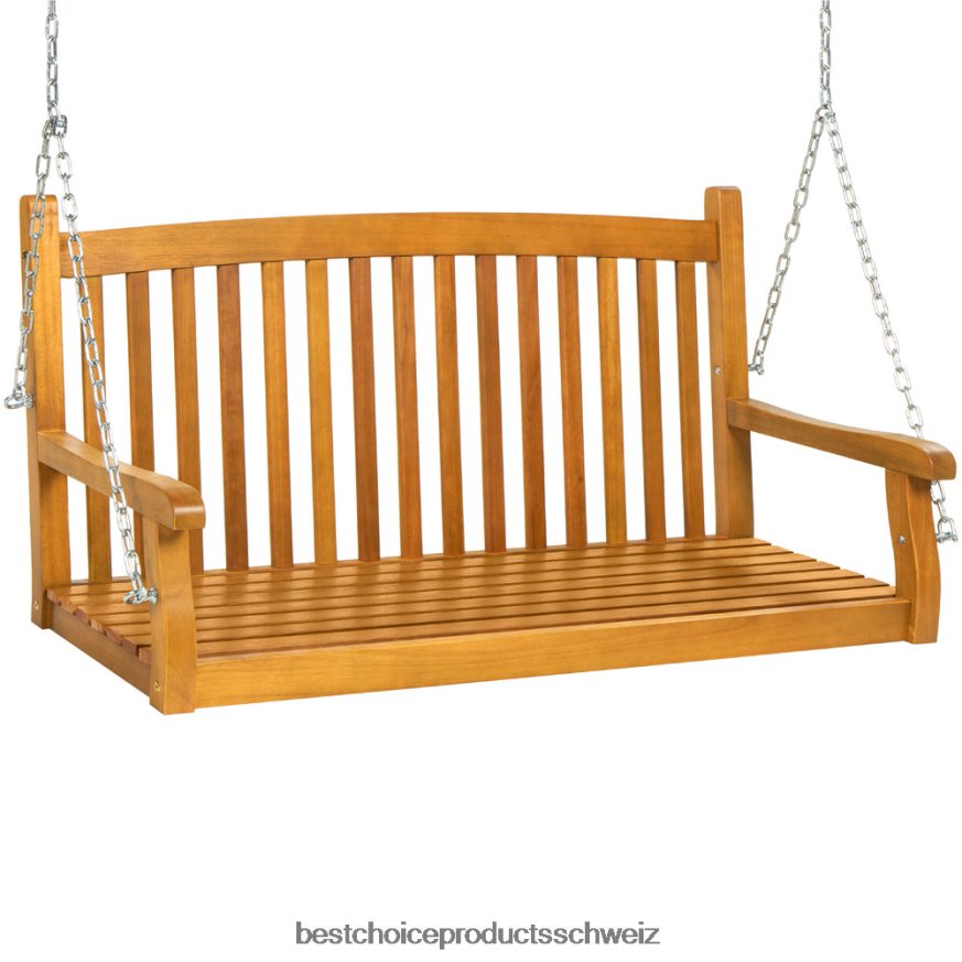 Best Choice Products Hängende Hollywoodschaukelbank aus Holz mit gebogener Rückenlehne und Befestigungsketten braun 2JD022942