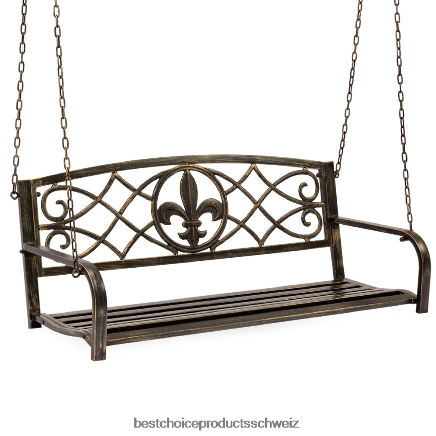 Best Choice Products Hängende Schaukelbank aus Metall für 2 Personen mit Fleur-de-lis-Akzenten Bronze 2JD0221484