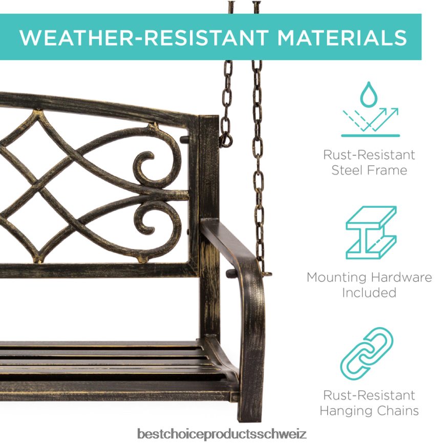 Best Choice Products Hängende Schaukelbank aus Metall für 2 Personen mit Fleur-de-lis-Akzenten Bronze 2JD0221484