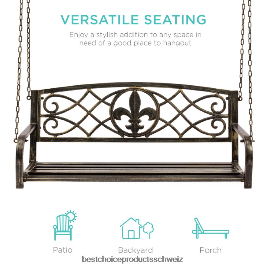Best Choice Products Hängende Schaukelbank aus Metall für 2 Personen mit Fleur-de-lis-Akzenten Bronze 2JD0221484