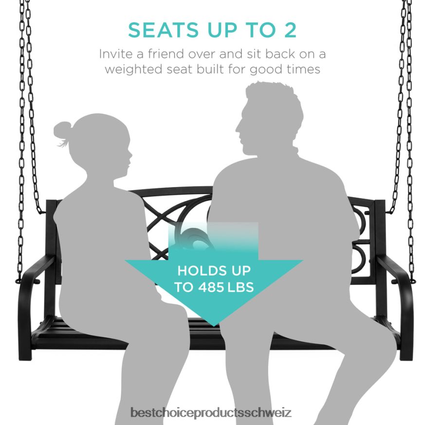 Best Choice Products Hängende Schaukelbank aus Metall für 2 Personen mit Fleur-de-lis-Akzenten Schwarz 2JD0221483