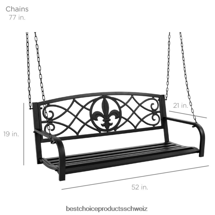 Best Choice Products Hängende Schaukelbank aus Metall für 2 Personen mit Fleur-de-lis-Akzenten Schwarz 2JD0221483