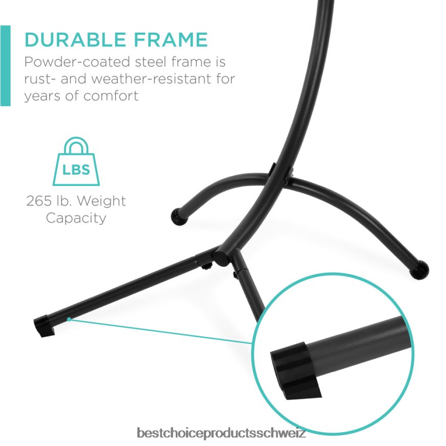 Best Choice Products Hängender, gebogener Chaiselongue-Sessel mit LED-Beleuchtung, Kissen, Baldachin und Ständer Rot 2JD0221411