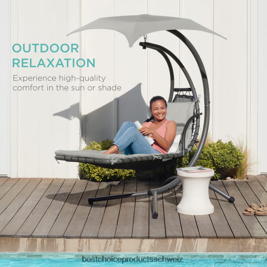 Best Choice Products Hängender, gebogener Chaiselongue-Sessel mit integriertem Kissen und abnehmbarem Baldachin weißer Sand 2JD022822