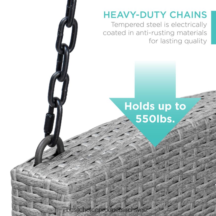Best Choice Products Hängeschaukelbank aus geflochtenem Korbgeflecht mit Befestigungsketten und Sitzkissen grau/marine 2JD0221435