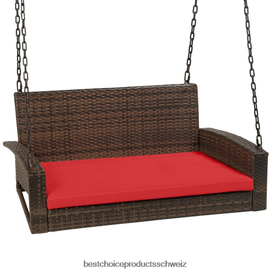 Best Choice Products Hängeschaukelbank aus geflochtenem Korbgeflecht mit Befestigungsketten und Sitzkissen rotbraun 2JD0221434