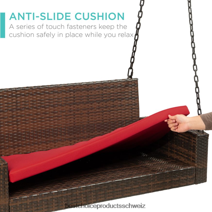 Best Choice Products Hängeschaukelbank aus geflochtenem Korbgeflecht mit Befestigungsketten und Sitzkissen rotbraun 2JD0221434
