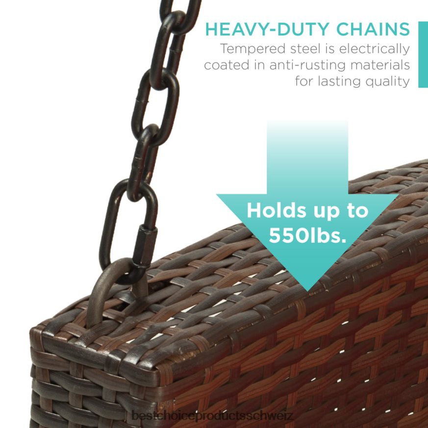 Best Choice Products Hängeschaukelbank aus geflochtenem Korbgeflecht mit Befestigungsketten und Sitzkissen rotbraun 2JD0221434