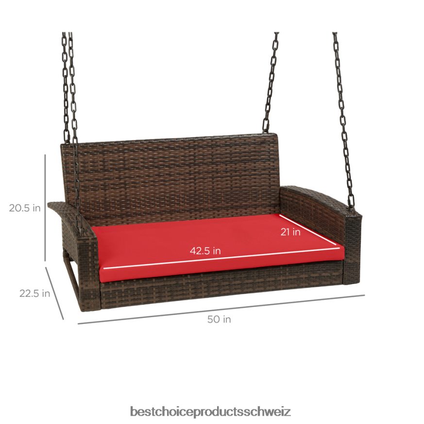 Best Choice Products Hängeschaukelbank aus geflochtenem Korbgeflecht mit Befestigungsketten und Sitzkissen rotbraun 2JD0221434