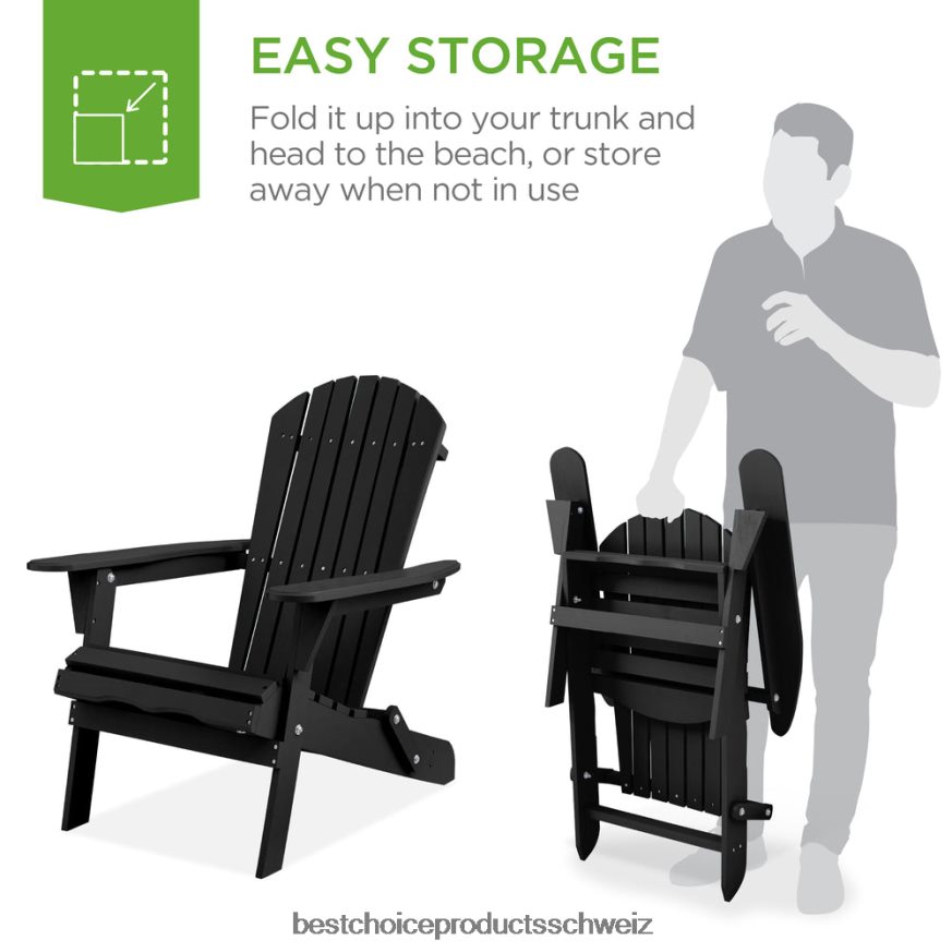 Best Choice Products Klappbarer Adirondack-Stuhl aus Holz, Akzentmöbel mit natürlicher Holzmaserung Schwarz 2JD022748