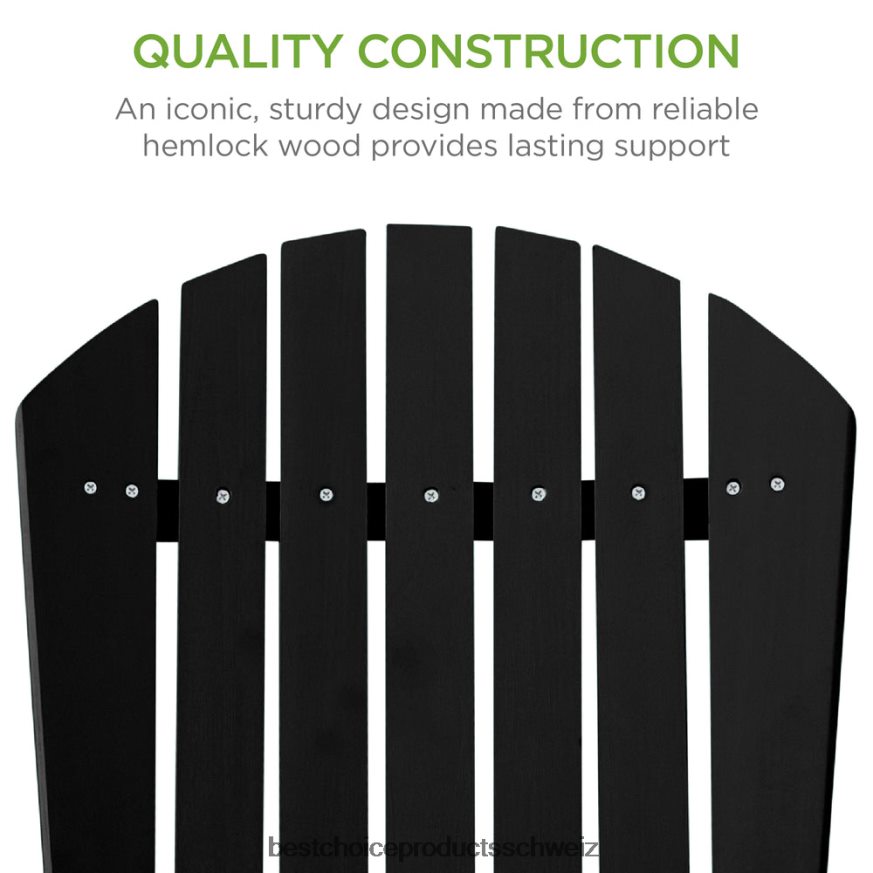 Best Choice Products Klappbarer Adirondack-Stuhl aus Holz, Akzentmöbel mit natürlicher Holzmaserung Schwarz 2JD022748