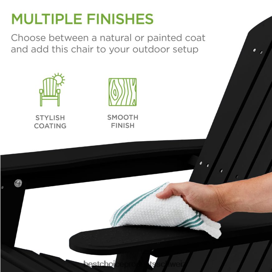 Best Choice Products Klappbarer Adirondack-Stuhl aus Holz, Akzentmöbel mit natürlicher Holzmaserung Schwarz 2JD022748