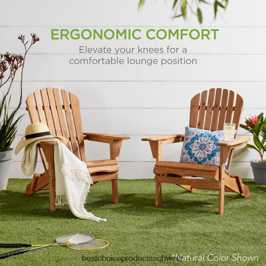 Best Choice Products Klappbarer Adirondack-Stuhl aus Holz, Akzentmöbel mit natürlicher Holzmaserung Schwarz 2JD022748