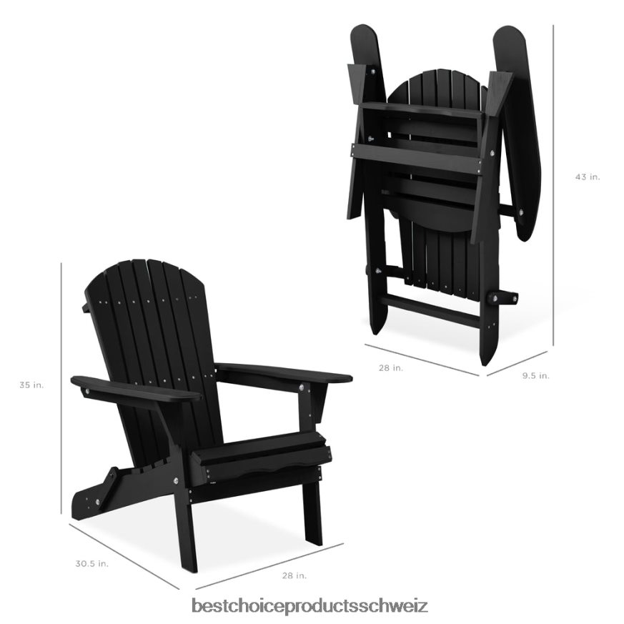 Best Choice Products Klappbarer Adirondack-Stuhl aus Holz, Akzentmöbel mit natürlicher Holzmaserung Schwarz 2JD022748