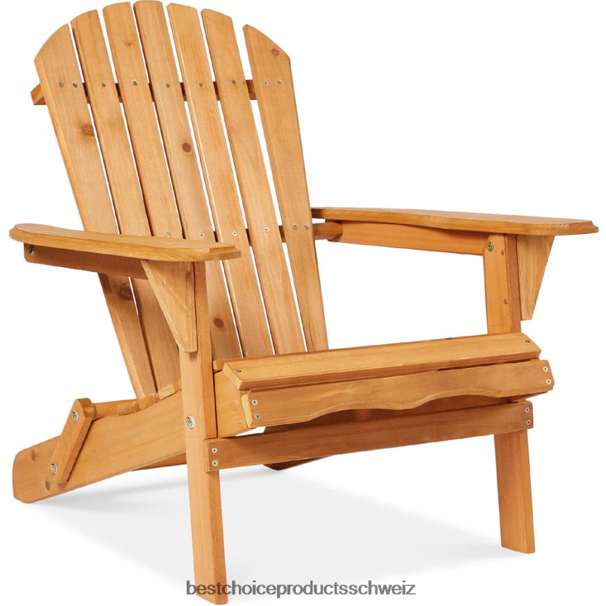Best Choice Products Klappbarer Adirondack-Stuhl aus Holz, Akzentmöbel mit natürlicher Holzmaserung natürlich 2JD022745