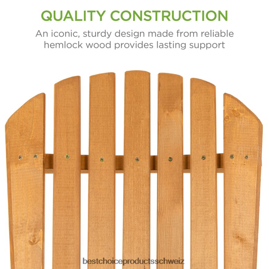 Best Choice Products Klappbarer Adirondack-Stuhl aus Holz, Akzentmöbel mit natürlicher Holzmaserung natürlich 2JD022745