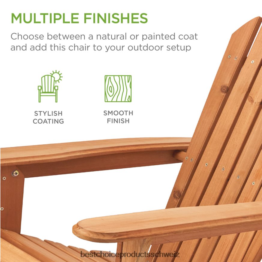 Best Choice Products Klappbarer Adirondack-Stuhl aus Holz, Akzentmöbel mit natürlicher Holzmaserung natürlich 2JD022745
