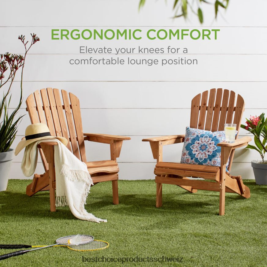Best Choice Products Klappbarer Adirondack-Stuhl aus Holz, Akzentmöbel mit natürlicher Holzmaserung natürlich 2JD022745