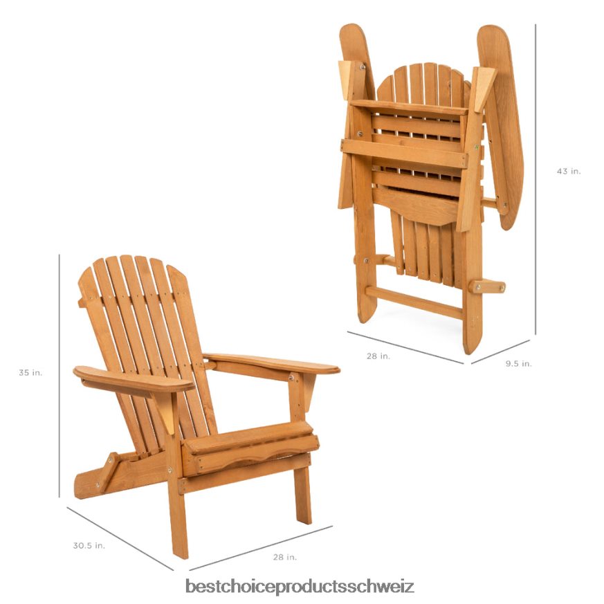 Best Choice Products Klappbarer Adirondack-Stuhl aus Holz, Akzentmöbel mit natürlicher Holzmaserung natürlich 2JD022745
