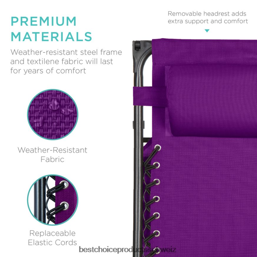 Best Choice Products Klappbarer Zero-Gravity-Liegestuhl für die Terrasse mit Überdachung und seitlicher Ablage Amethyst lila 2JD022787