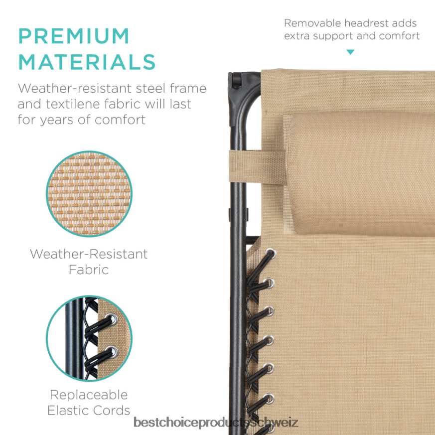 Best Choice Products Klappbarer Zero-Gravity-Liegestuhl für die Terrasse mit Überdachung und seitlicher Ablage Beige 2JD022770