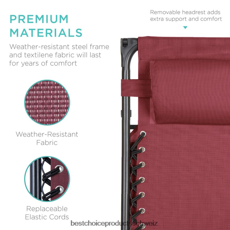 Best Choice Products Klappbarer Zero-Gravity-Liegestuhl für die Terrasse mit Überdachung und seitlicher Ablage Burgund 2JD022774