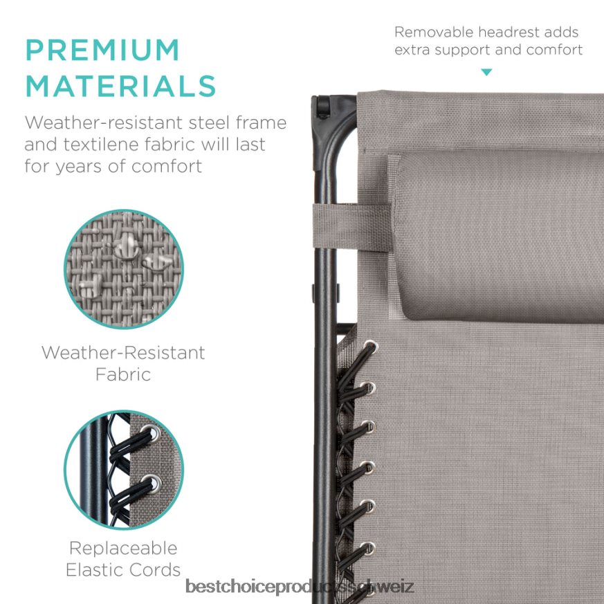 Best Choice Products Klappbarer Zero-Gravity-Liegestuhl für die Terrasse mit Überdachung und seitlicher Ablage Eisgrau 2JD022778