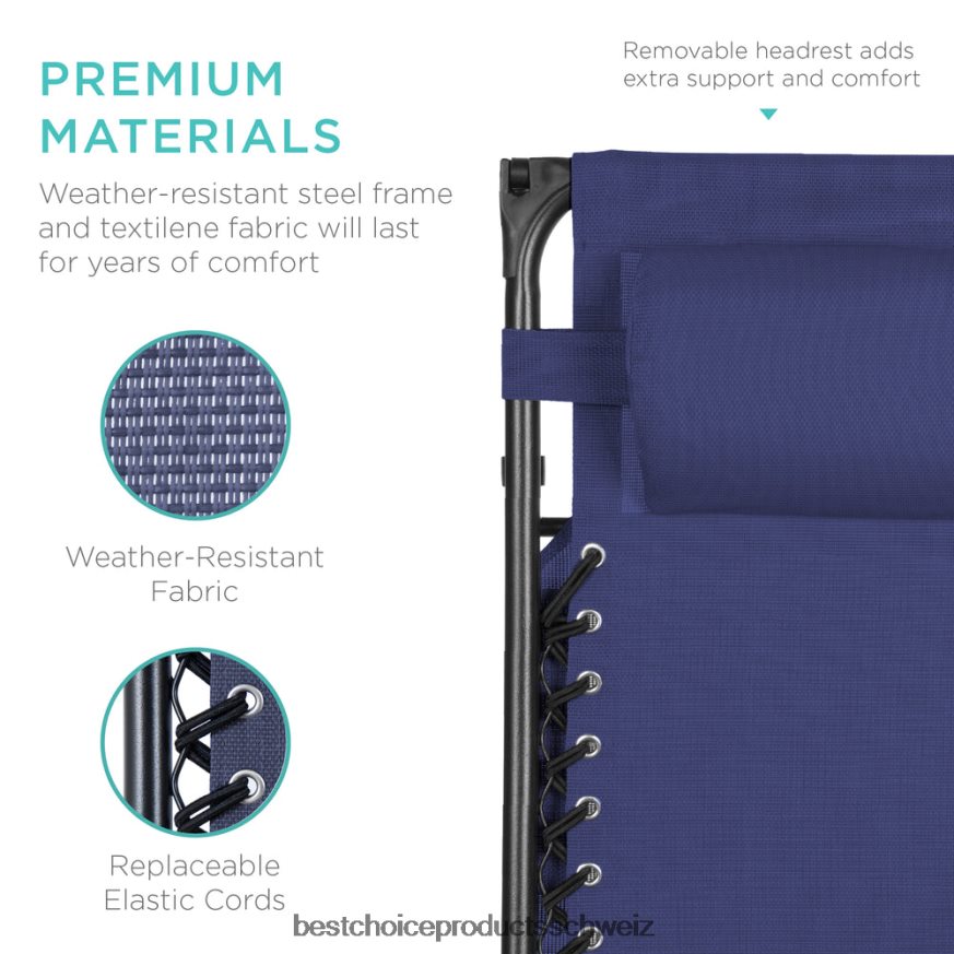 Best Choice Products Klappbarer Zero-Gravity-Liegestuhl für die Terrasse mit Überdachung und seitlicher Ablage Navy blau 2JD022775