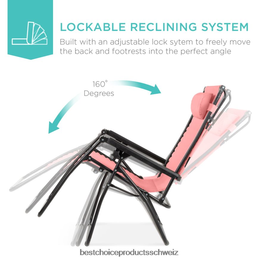 Best Choice Products Klappbarer Zero-Gravity-Liegestuhl für die Terrasse mit Überdachung und seitlicher Ablage Rosa 2JD022784