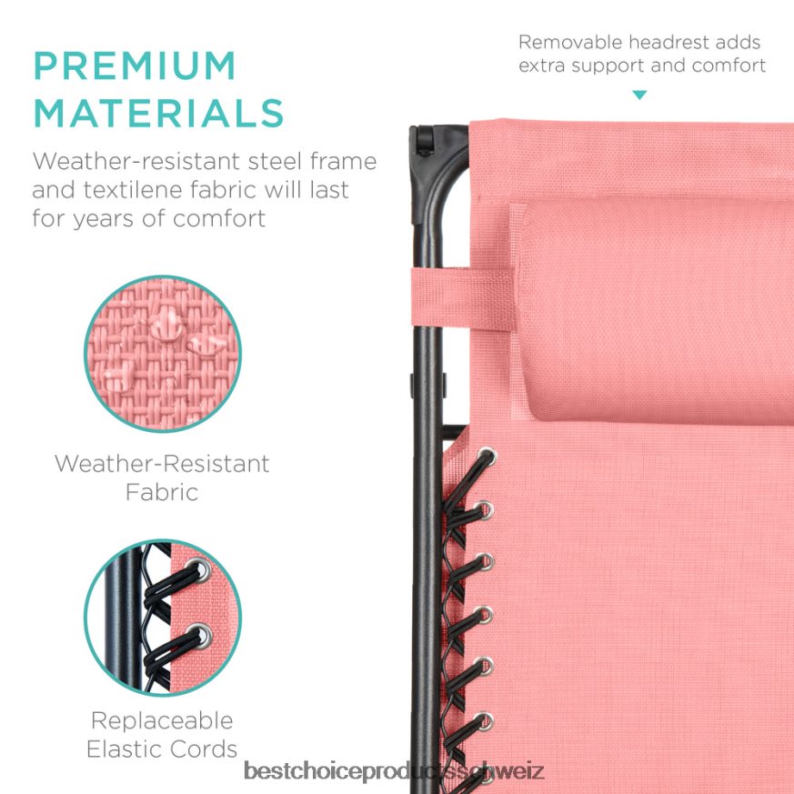 Best Choice Products Klappbarer Zero-Gravity-Liegestuhl für die Terrasse mit Überdachung und seitlicher Ablage Rosa 2JD022784