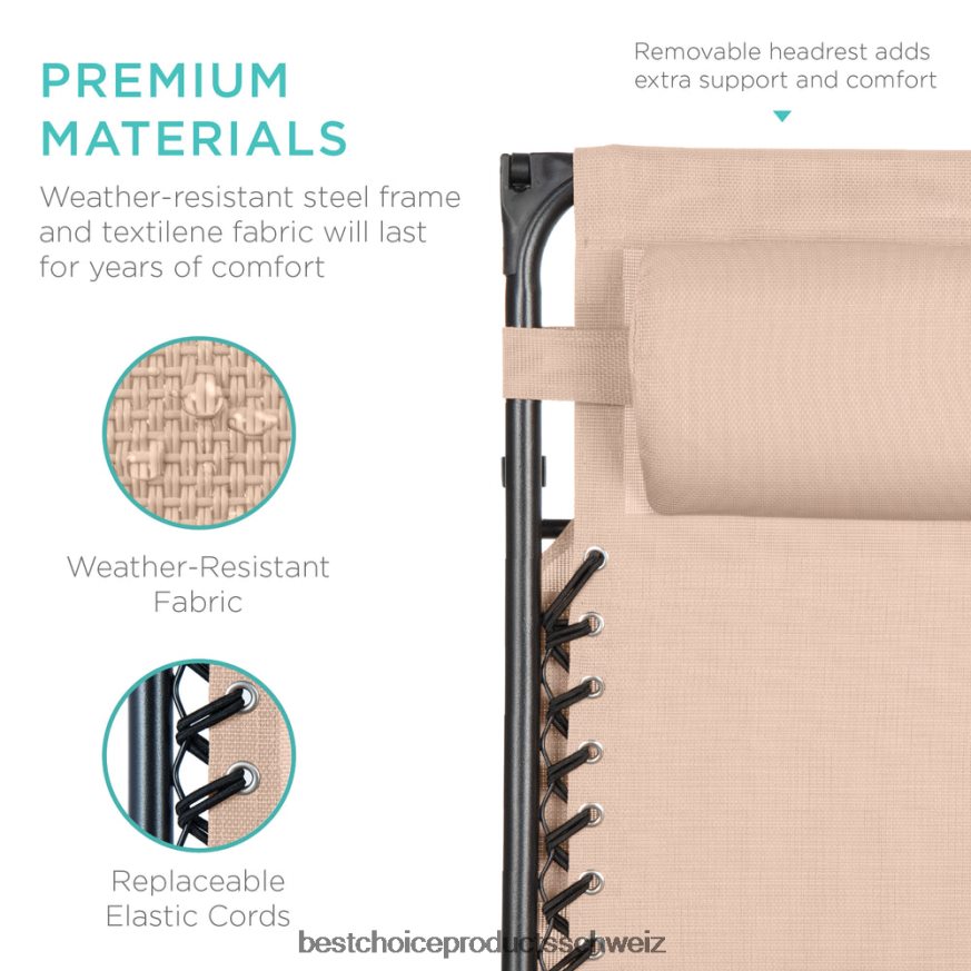 Best Choice Products Klappbarer Zero-Gravity-Liegestuhl für die Terrasse mit Überdachung und seitlicher Ablage Sand 2JD022777
