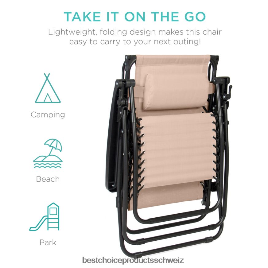 Best Choice Products Klappbarer Zero-Gravity-Liegestuhl für die Terrasse mit Überdachung und seitlicher Ablage Sand 2JD022777